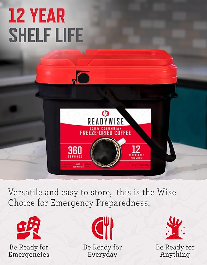 ReadyWise Emergency Food Supply - 360 Servings Freeze Dried Coffee Bucket, Survival Food, Instant