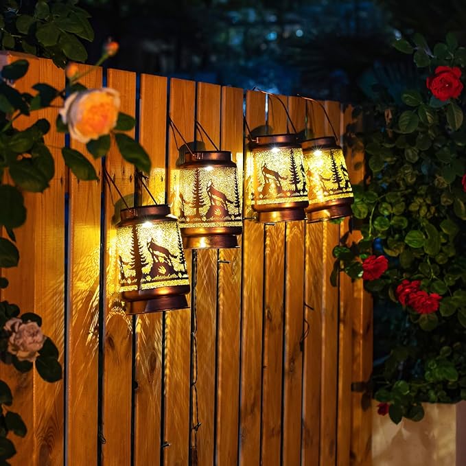 2 Pack Wolf Solar Lanterns Outdoor Waterproof Hanging Lights for Garden Decor, Yard, Patio, Lawn