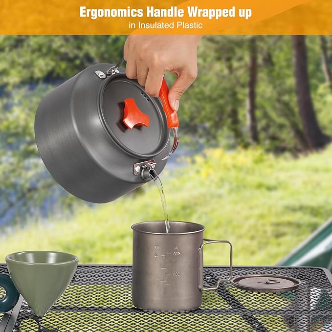 REDCAMP 2L Outdoor Camping Kettle, Aluminum Water Pot with Carrying Bag, Compact Lightweight Camp