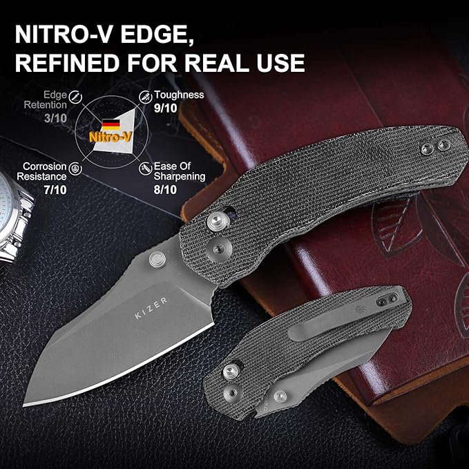 Kizer Mini Bulldog Pocket Knife, 2.5??Nitro V Sheepsfoot Blade Folding Knife, Micarta Handle Clutch