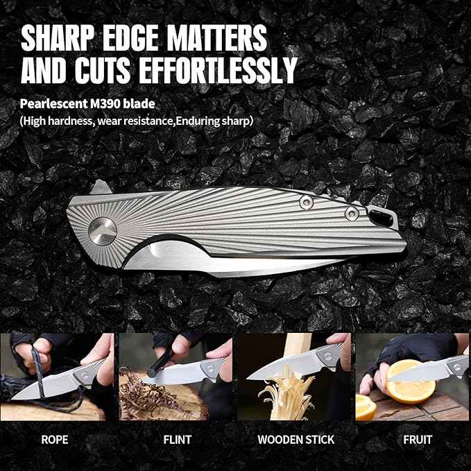 Folding Knife pocket knife EDC Knife With Clip Survival knife Hunting knife - M390 Steel Titanium