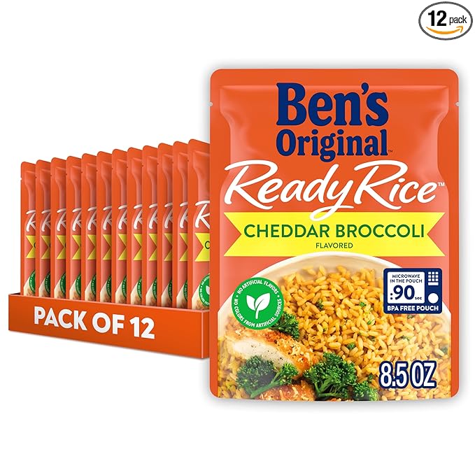 BEN'S ORIGINAL Ready Rice Cheddar Broccoli Flavored Rice, Easy Dinner Side, 8.5 oz Pouch (Pack of