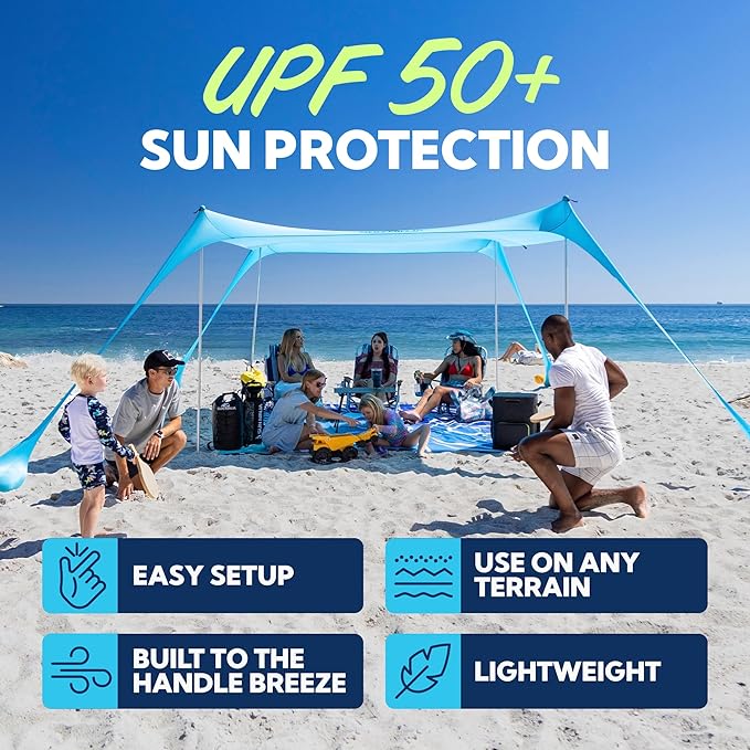 SUN NINJA Beach Tent Sun Shelter UPF50+ - Easy Pop Up Beach Canopy - Outdoor Shade for Camping