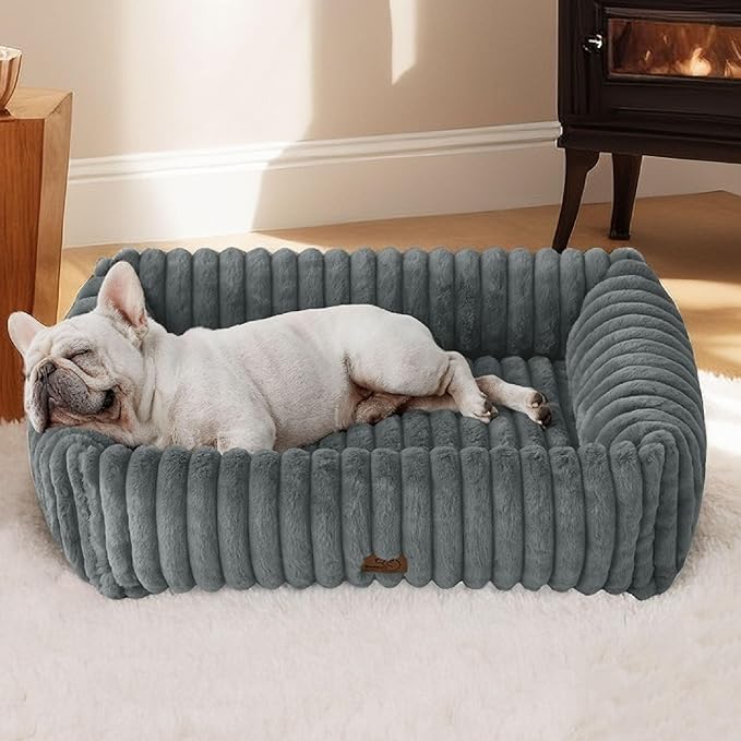Bedsure Washable Dog Bed for Medium Dogs - Cute Furry Puppy Beds, Rectangle Orthopedic Corduroy