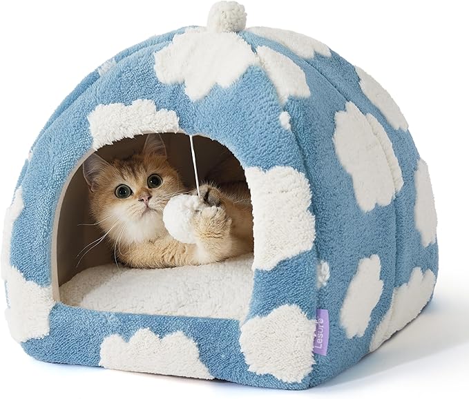 Lesure Cute Cat Beds for Indoor Cats - 2 in 1 Cat Cave Bed for Kittens and Small Pets with