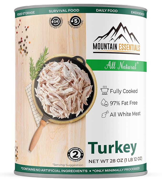 MOUNTAIN ESSENTIALS All Natural Canned Turkey 28 Oz – Fully Cooked, Ready to Eat White Meat