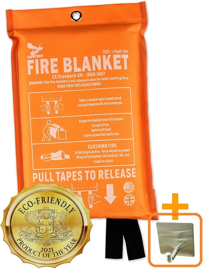 Supa Ant Emergency Fire Blanket for Home and Kitchen - 1 Pack 1500F High Visibility (Glow in The