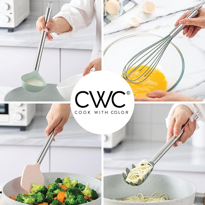 COOK WITH COLOR Silicone Cooking Utensils, Kitchen Utensil Set, Easy to Clean Silicone Kitchen