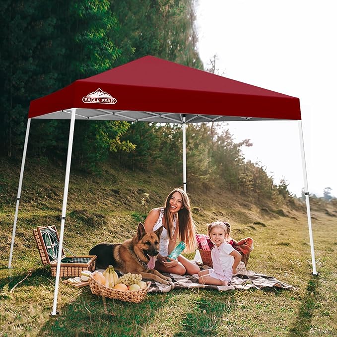 EAGLE PEAK 10x10 Slant Leg Pop-up Canopy Tent Easy One Person Setup Instant Outdoor Beach Canopy