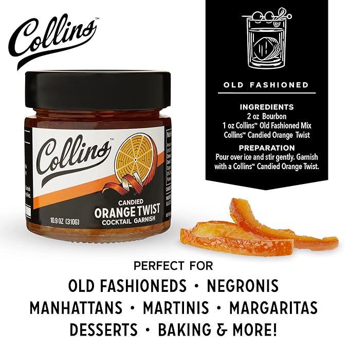 Collins Candied Fruit Orange Peel Twist in Syrup - Popular Cocktail Garnish for Skinny Margarita