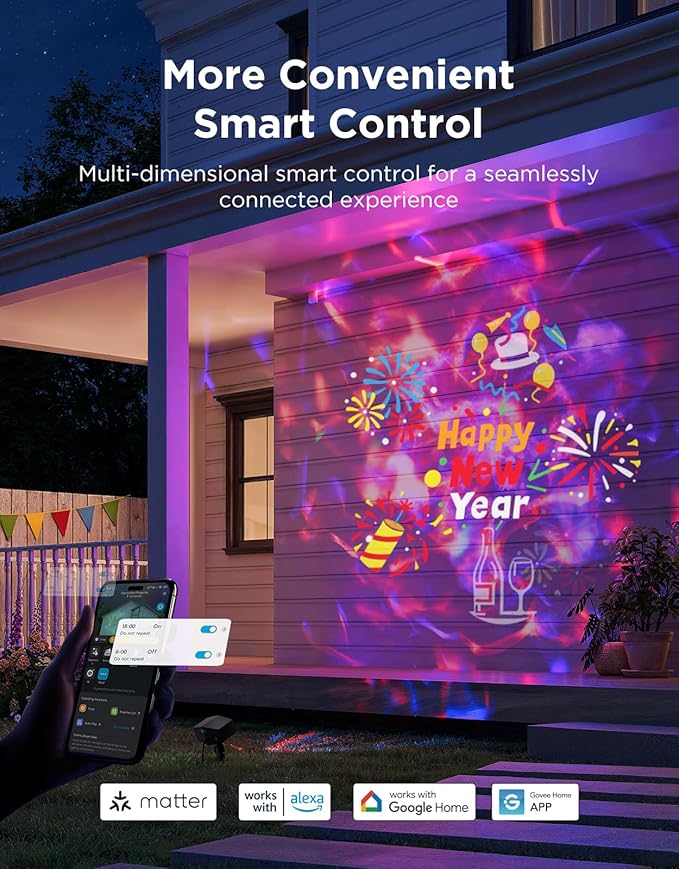 Govee Outdoor Decoration Projector Light, 20W LED Snowflake Projector, IP67 Waterproof, 180°