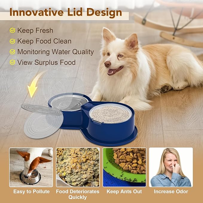 Stainless Steel Dog Bowl Set with Lids, 304 Metal Dual Food & Water Bowls for Dogs & Cats, Large
