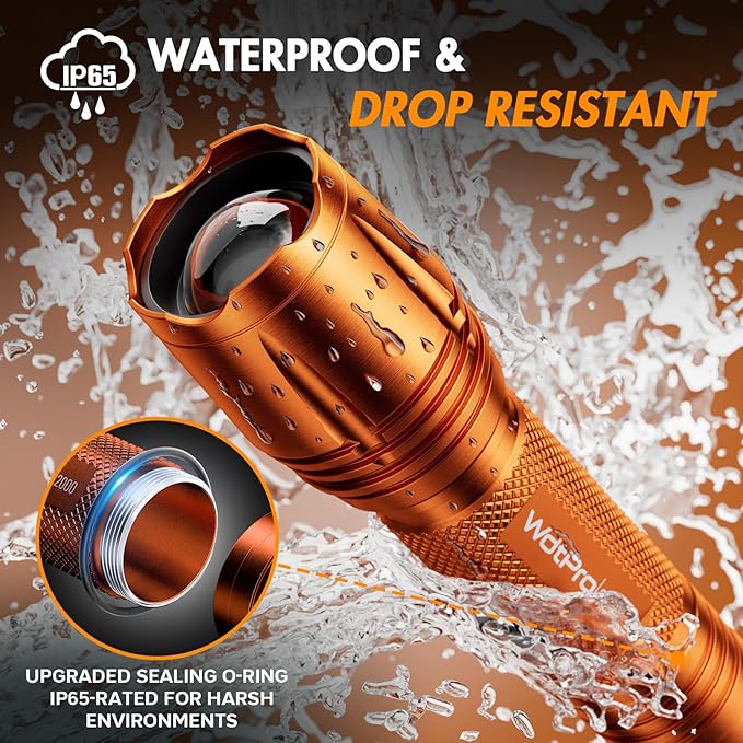 WdtPro LED Flashlight High Lumens SR2000 Pro, 4 Pack Brighter Tactical Flashlights with 5 Modes &