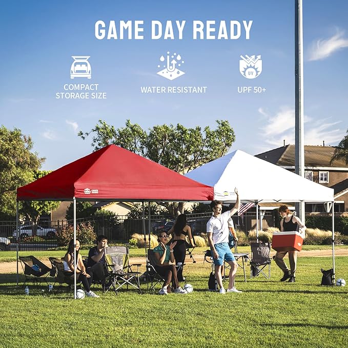 CROWN SHADES 8x8 Pop Up Canopy - Beach Tent with One Push Setup - Easy Outdoor Sun Shade for