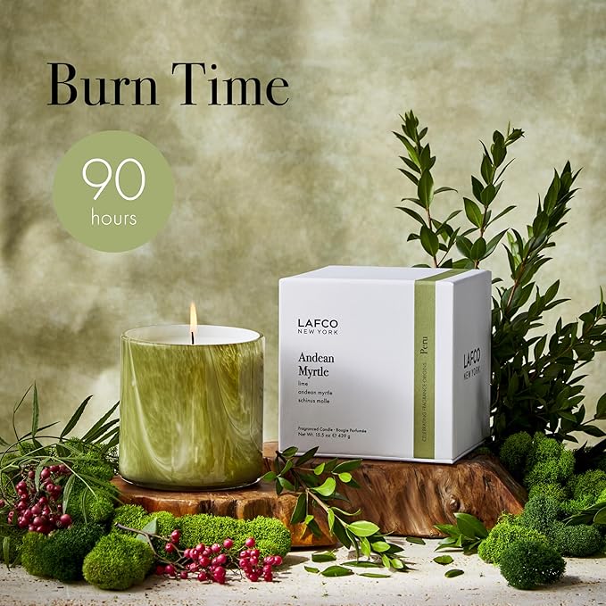 LAFCO New York Signature Candle, Andean Myrtle - 15.5 oz - 90-Hour Burn Time - Reusable, Hand Blown