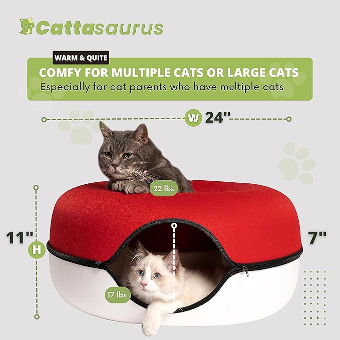 CATTASAURUS Peekaboo Cat Cave for Multiple & Large Cats Up to 30-45 Lbs, Scratch Detachable &