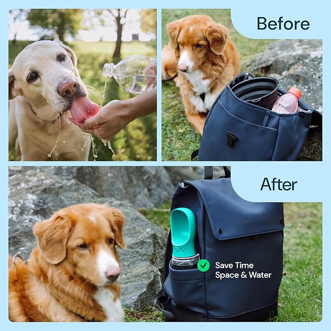 MalsiPree Dog Water Bottle Dispenser - 12 oz Blue - Leak-Proof Lock & One-Hand Operation - Dog