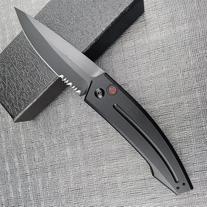 3.31'' D2 Steel Blade Aluminum Handles Speed Safe Botton Fast Opening Folding Knife with Pocket