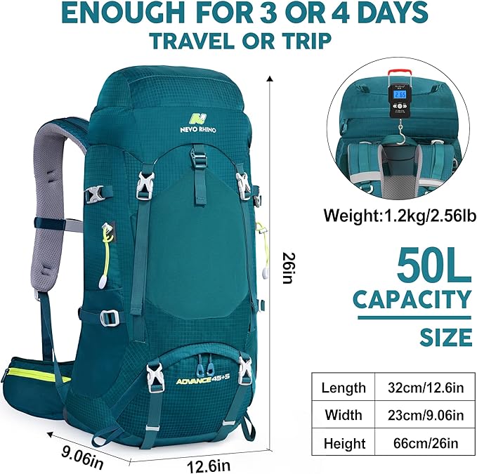 N NEVO RHINO Internal Frame Hiking Backpack 50/60/65/70/80L, Mountain Climbing Camping Backpack