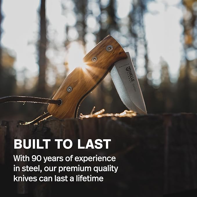 HELLE Knives - Kletten - Folding EDC Pocket Knife - Birch Wood Handle - Triple Laminated Stainless