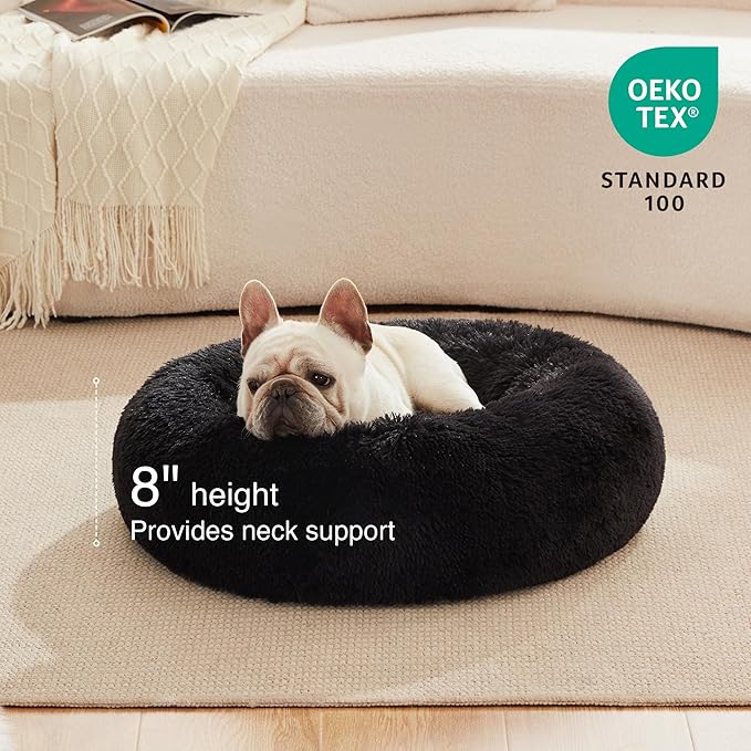 Love's cabin Calming Cat Bed for Indoor Cats,Anti-Anxiety Donut Round Dog Bed,Fluffy Faux Fur