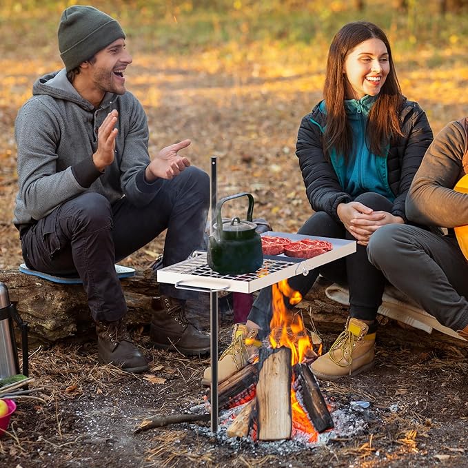 Skyflame Folding Campfire Grill Grate, Stainless Steel Swivel Camping Grill Grate and Griddle with