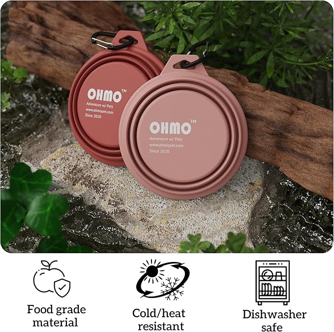 OHMO Collapsible Dog Bowl(2 Pack, 12oz/400ml) Premium Silicone Pet Water Bowls for Cats & Dogs