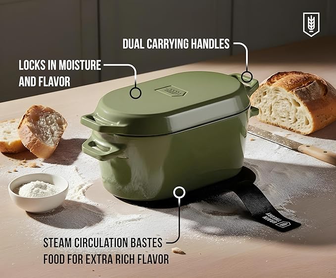 Kook Dutch Oven, for Bread Baking, Sourdough Loaf Pan, Dual Handles, Enameled Cast Iron, with
