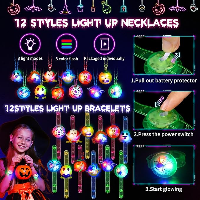 118 PCS Halloween Party Favors Bulk, 80 Rings, 14 Brooches, 12 Necklaces, 12 Bracelets,Halloween