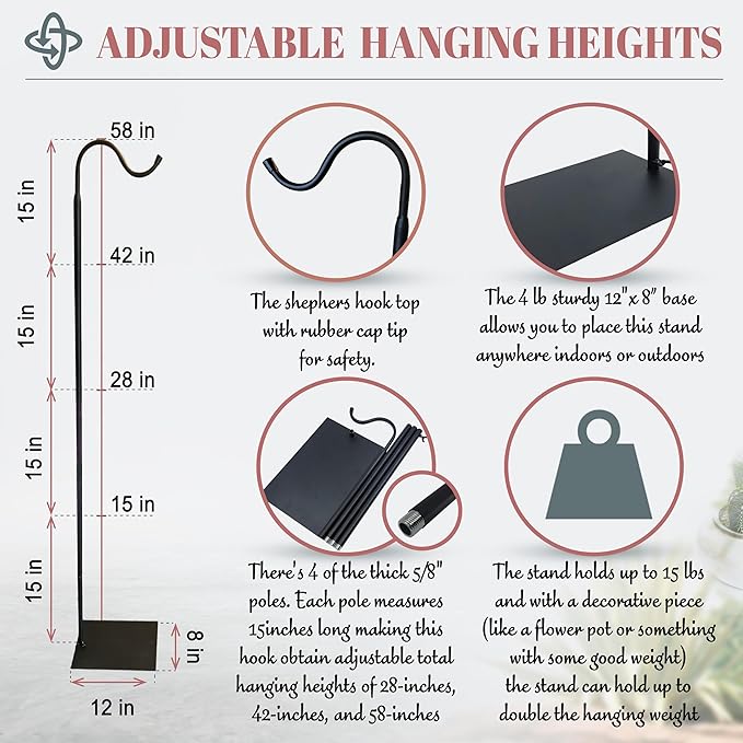 The Wind Chime CO 60" Adjustable Heavy Duty Shepherd's Hook Floor Stand Garden Hook for Outdoor