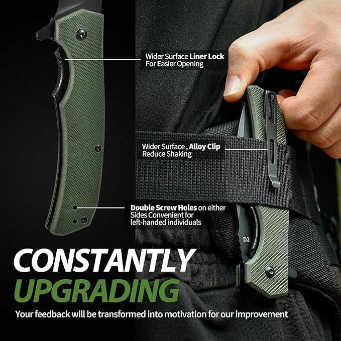Praxis Folding Pocket Knife, 3.6" PVD Titanium Coating D2 Steel Blade Foldable Knife with G10