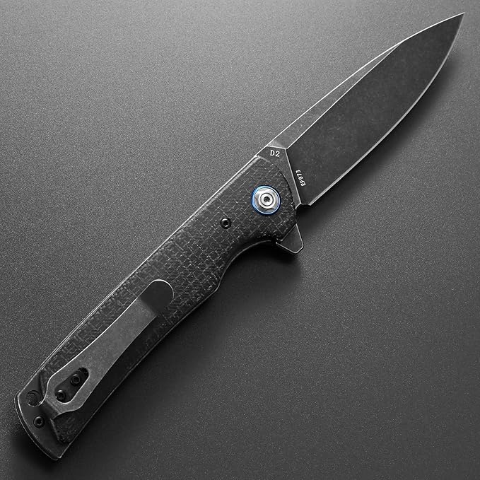 Eafengrow EF973 Folding Knife, D2 Steel Blade Micarta Handle Scale Pocket Knife Folder for Working