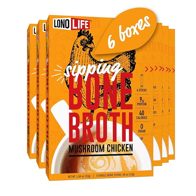 LonoLife Mushroom Chicken Bone Broth Powder Mix | 10g Protein | Collagen-Rich, Keto & Paleo