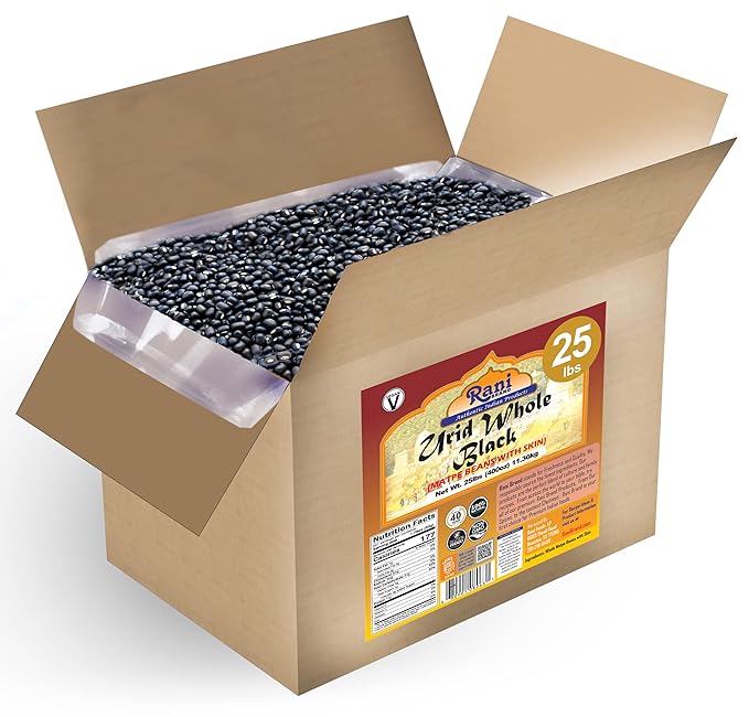 Rani Urid/Urad Whole Black (Matpe Beans with Skin) Indian Lentils 400oz (25lbs) 11.36kg Bulk Box ~