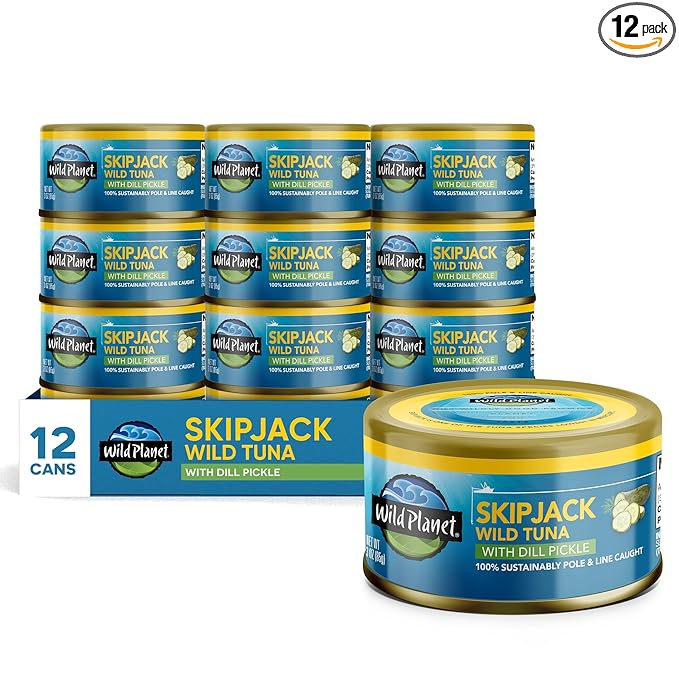 Wild Planet Wild Skipjack Tuna with Dill Pickle Tinned Fish, Canned Tuna, Sustainably Wild-Caught