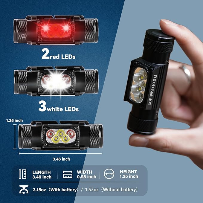 sofirn Bright Red Headlamp Rechargeable, H05B 1200 Lumens Lightweight Head Flashlight with Red