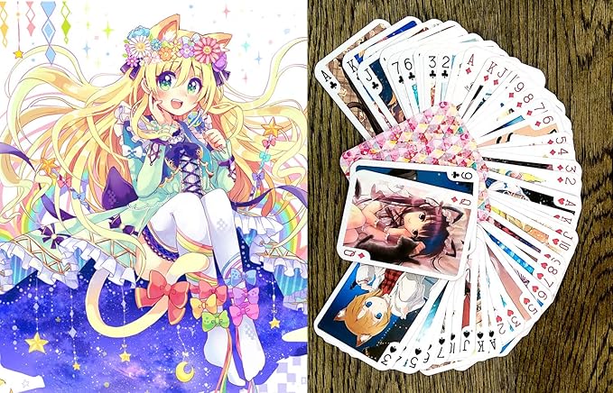 Neko Anime Playing Cards (Poker Deck 54 Cards All Different) Cute Neko Catgirl Japan Manga Anime