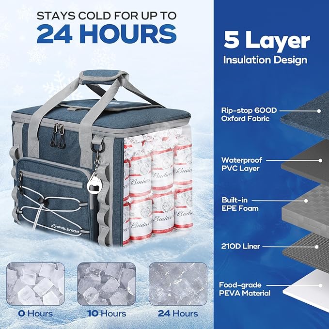 Maelstrom Soft Sided Cooler Bag, 30/40 Can Collapsible Insulated Ice Chest, Large Leakproof Camping