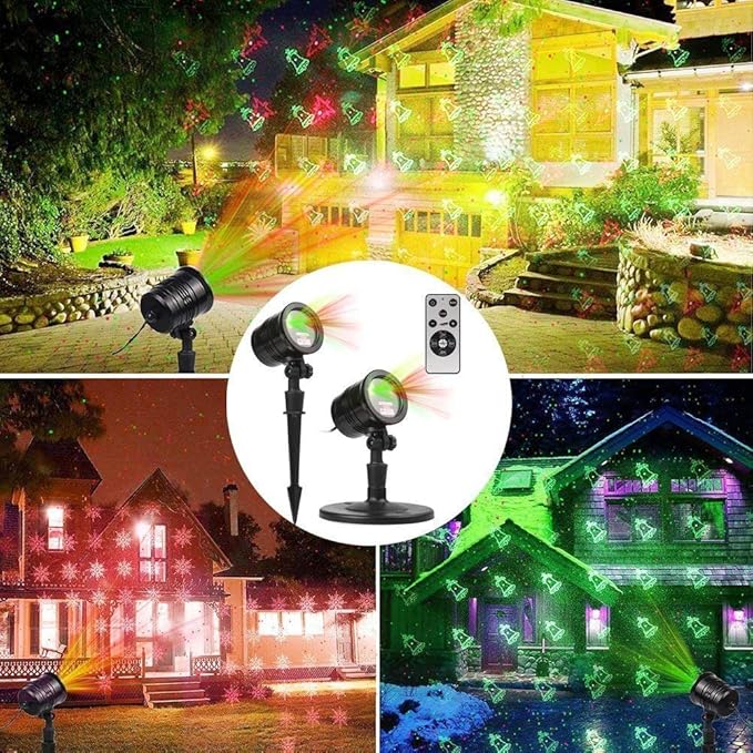 Christmas Laser Lights, Projector Lights Landscape Spotlight Red and Green Star Show with Christmas