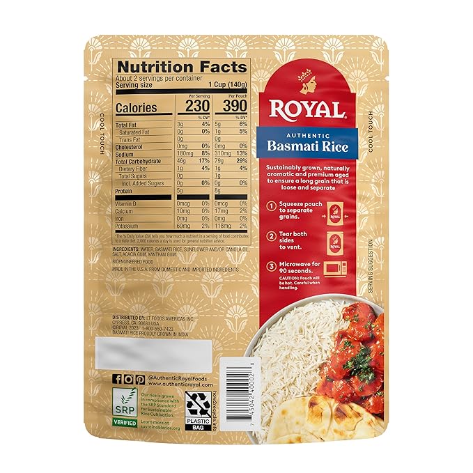 Royal White Basmati Rice - Ready to Heat Basmati Rice - (4 Pack) 8.5 oz Microwaveable Pouch