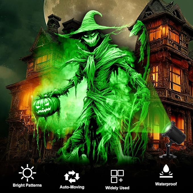 Treela Halloween Projector Lights Outdoor Dynamic Scary Scarecrow Lights Decoration Outside Indoor