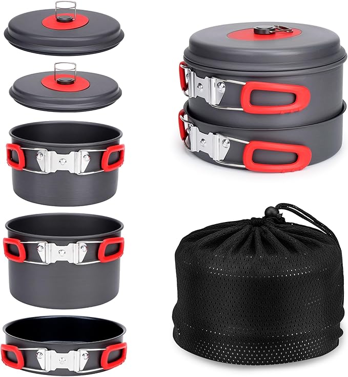 Alocs Camping Cookware Set Camping Gear, Compact Camping Pots and Pans Set, Durable Hard Alumina