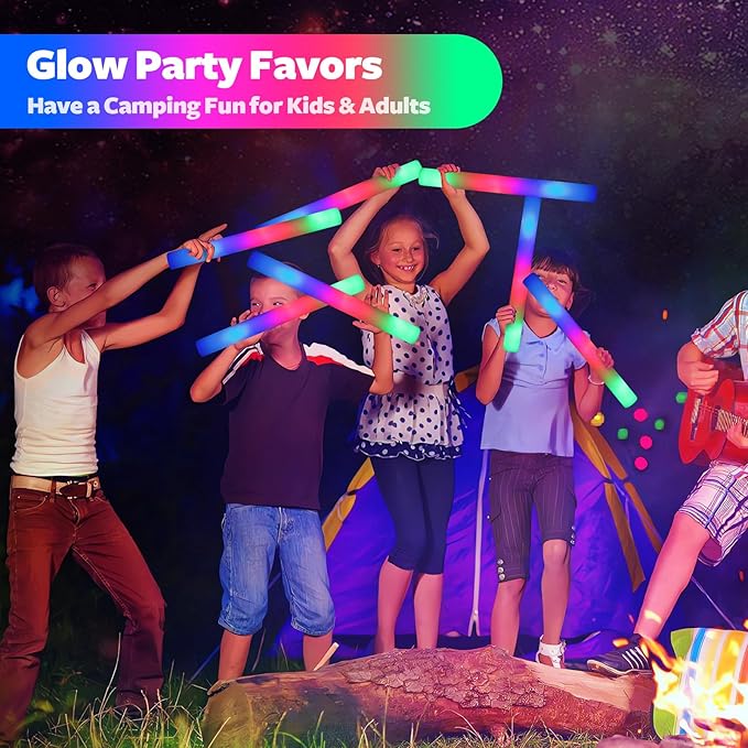 107 PCS LED Foam Glow Sticks Bulk, Glow in the Dark Party Supplies with 3 Modes Colorful Flashing