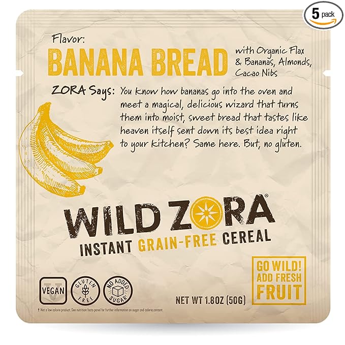 Wild Zora Instant Grain-Free Hot Cereal - Breakfast Cereals, Instant Hot Packets, Sugar, Grain