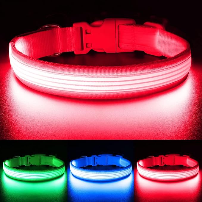 YFbrite Light up Dog Collar, USB Rechargeable LED Puppy Collar Super Bright Adjustable Glowing Dog