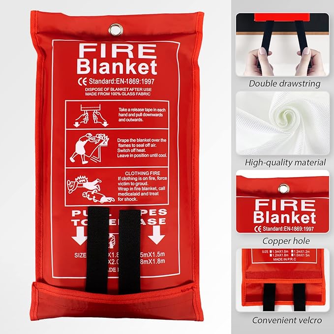 FLASLD Fire Blanket for Home and Kitchen, Fiberglass Fire Blankets Emergency for People, Flame