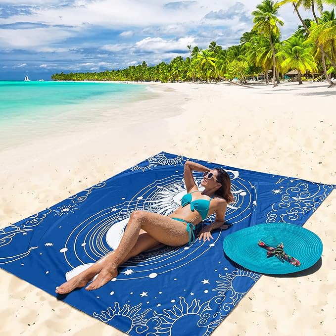 Beach Blanket Waterproof Sandproof Beach Mat 79" X 83"/10'x9'for 2-8 Adults Quick Drying Outdoor