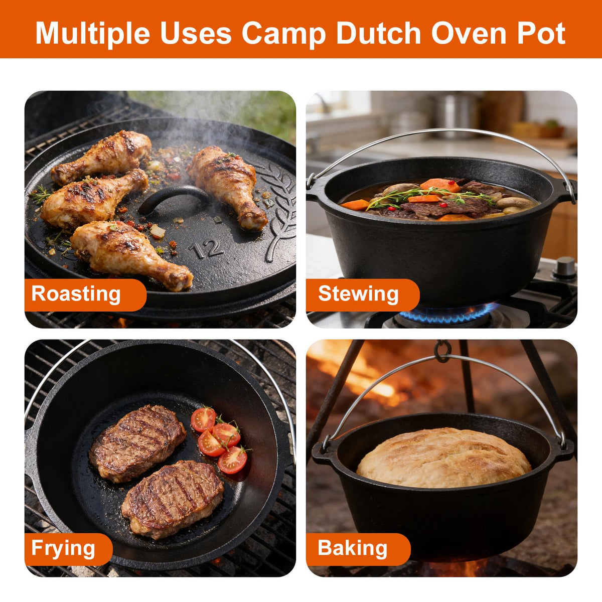 Blingco Cast Iron Dutch Oven - 8QT, Pre-Seasoned, Cast Iron, Large - product view 6