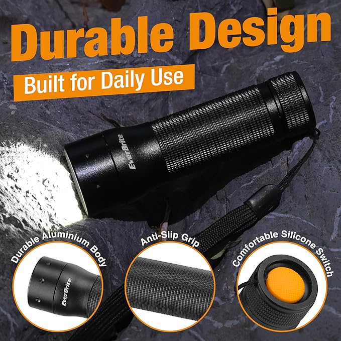 EverBrite Mini LED Flashlight, Zoomable High Lumens 350LM, 3 Modes, 3AAA Batteries Included