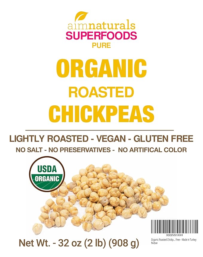 Organic Roasted Chickpeas 2 LB- USDA Organic Certified – Healthy Snack, Lightly Roasted, No Oil, No